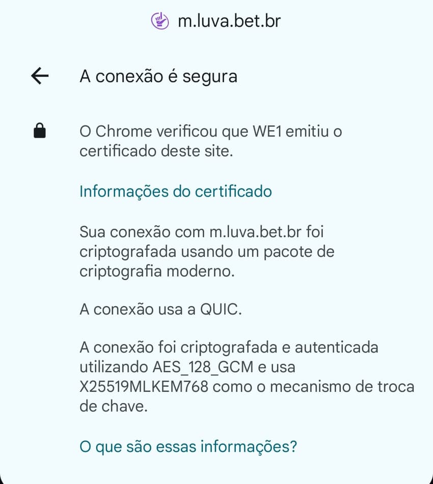 Captura de tela do protocolo HTTPS do site do Luva Bet indicando que a página é segura.