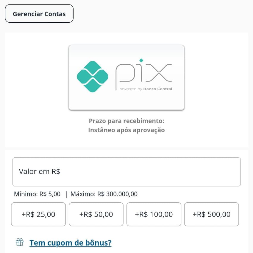 Captura de tela da página de depósito na Sportingbet