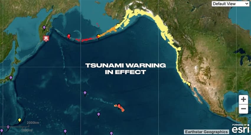 WSL compartilhou mapa de alerta de tsunami