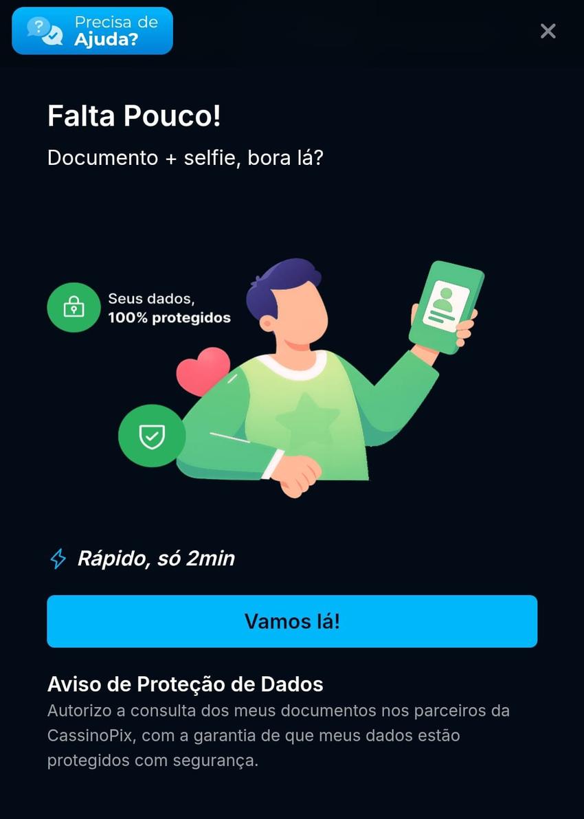 Captura de tela da página de verificação de identidade no site de apostas CassinoPix.