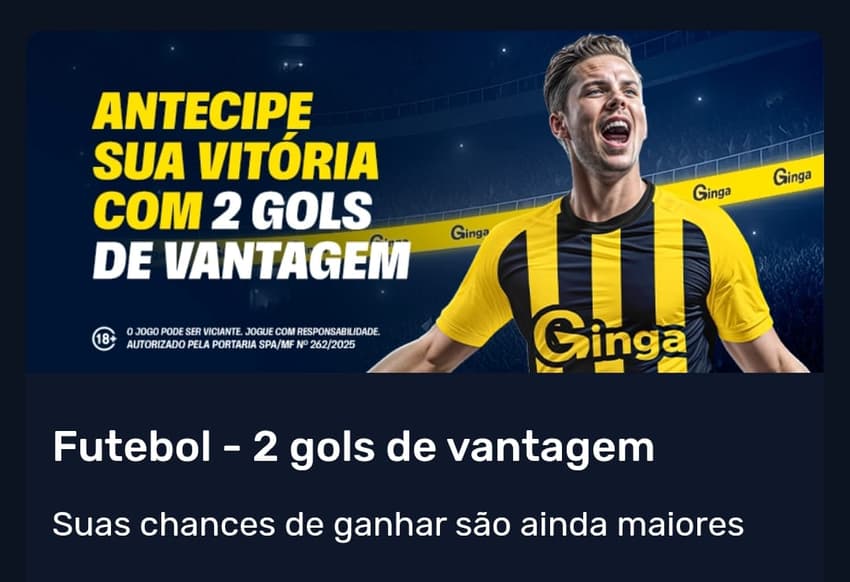 Captura de tela da promoção de 2 gols de vantagem disponível na GingaBet.
