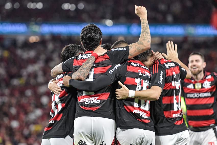 Flamengo comemora gol diante do Vitória no Maracanã (Foto: Thiago Ribeiro/AGIF)