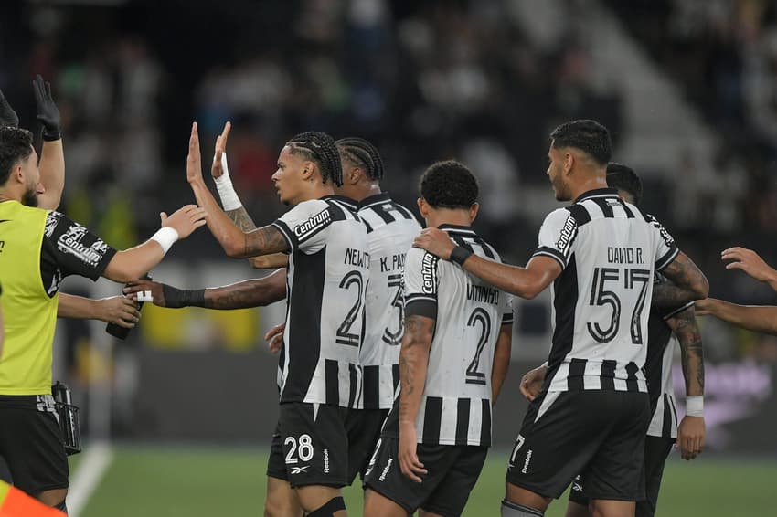 Botafogo comemora gol diante do Bragantino (Foto: Thiago Ribeiro/AGIF)
