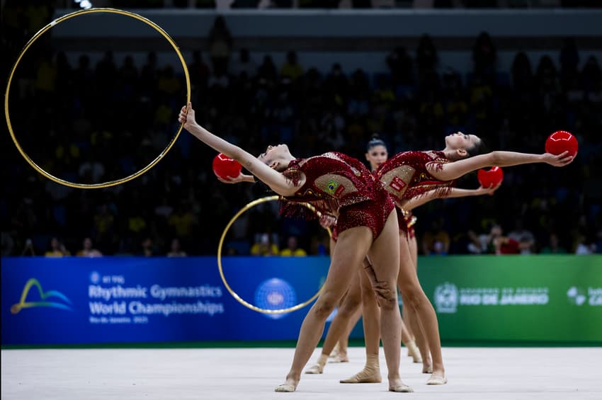 Conjunto do Brasil ao som de Evidências no Mundial de Ginástica Rítmica, Rio de Janeiro (Foto: Ivan Carvalho)