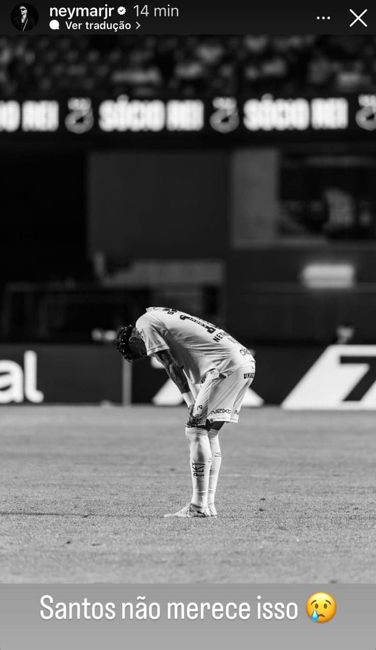 Neymar se manifestou nas redes sociais após a goleada sofrida pelo Vasco por 6 a 0, no Morumbis. (Foto: Divulgação/ Instagram)