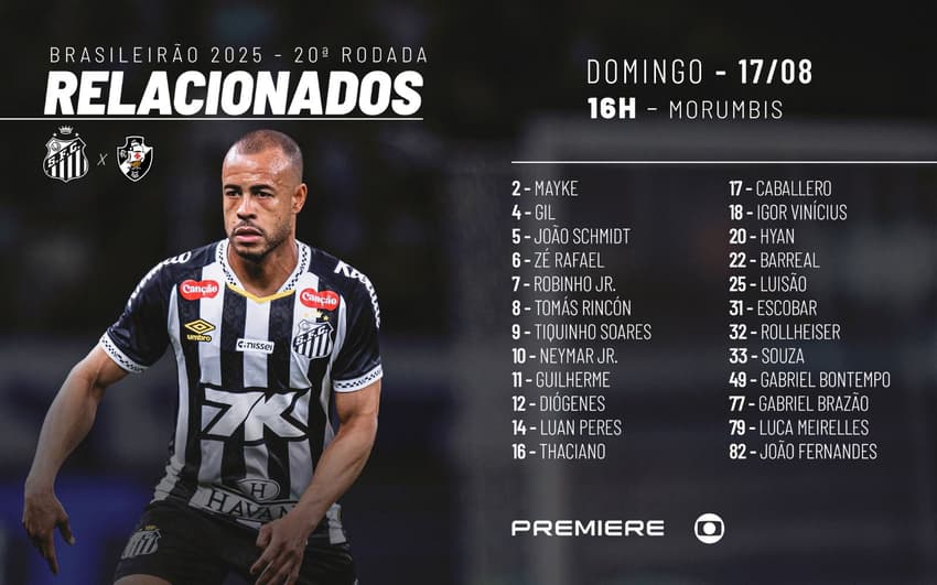 Atacante formado nas categorias de base Deivid Washington não foi relacionado por opção técnica. (Foto: Divulgação/ Santos FC)