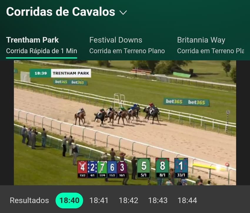 Captura de tela da aposta corrida de cavalo na Bet365.