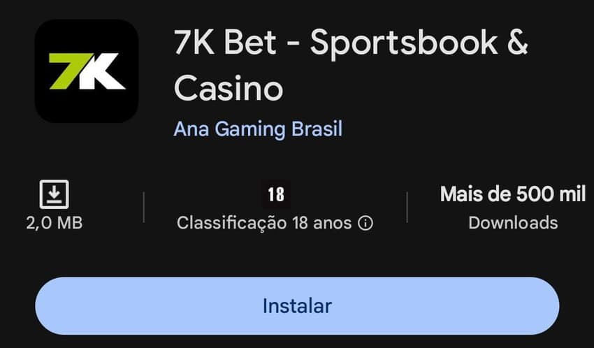 Captura de tela da Play Store com o app Bet7k em destaque.