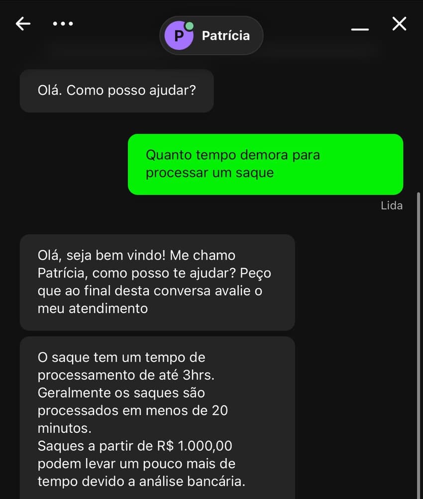 Captura de tela mostra o atendimento na Luva Bet.
