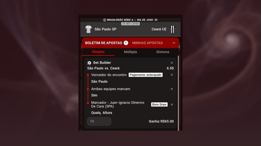 Captura de tela com a função Criar Aposta na BateuBet app