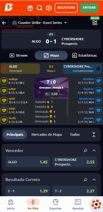 Mercados de apostas em partida de CS2 pela Extort Series