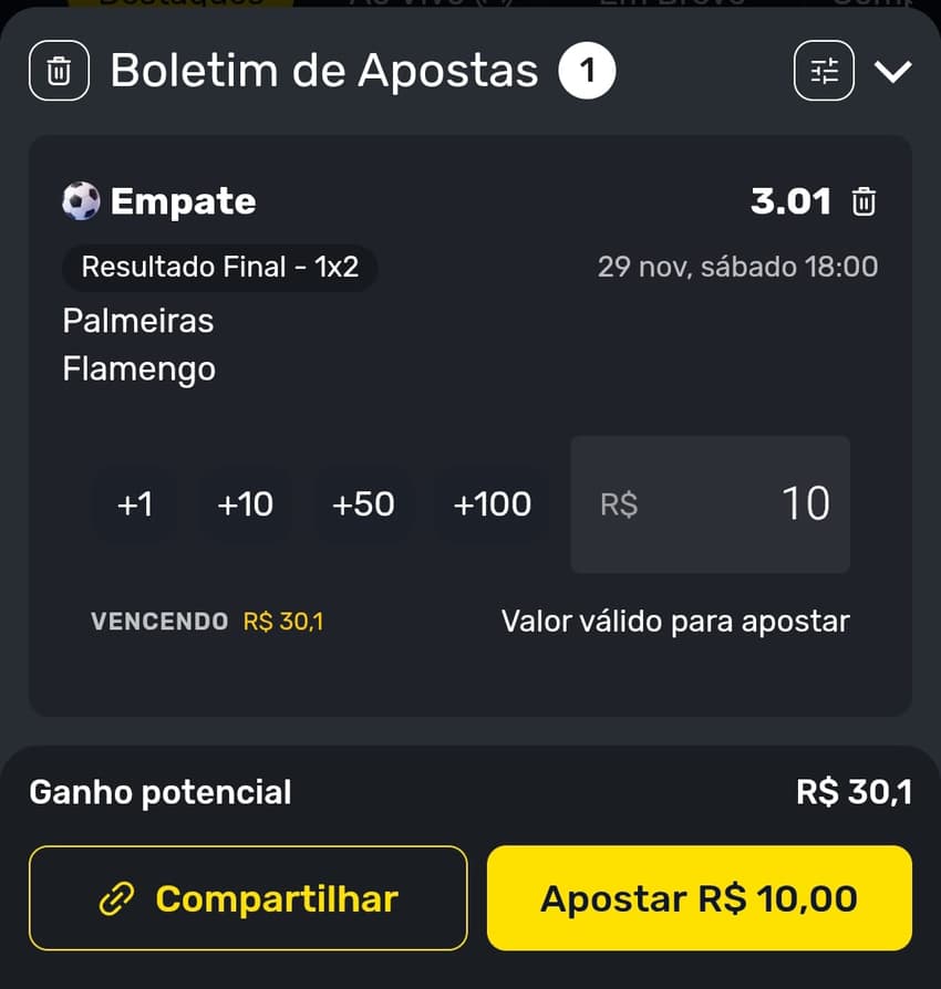 Captura de tela do boletim de apostas na GingaBet com seleções da Copa Libertadores.