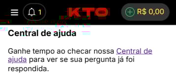 Central de ajuda KTO com FAQ e suporte