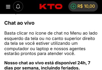 Chat ao vivo KTO disponível 24 horas