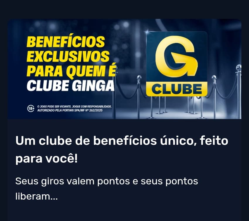 Captura de tela do programa de recompensas Clube Ginga.