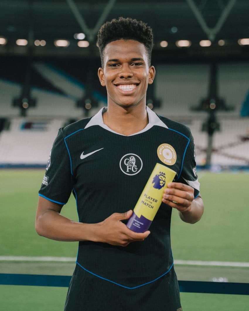 Estêvão foi eleito o melhor jogador da partida entre Chelsea e West Ham, pela Premier League (Foto: Divulgação/Chelsea FC)