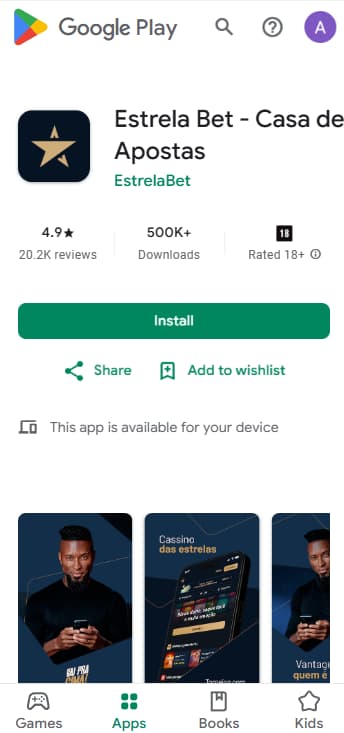 Página do app Estrela Bet para download na Google Play