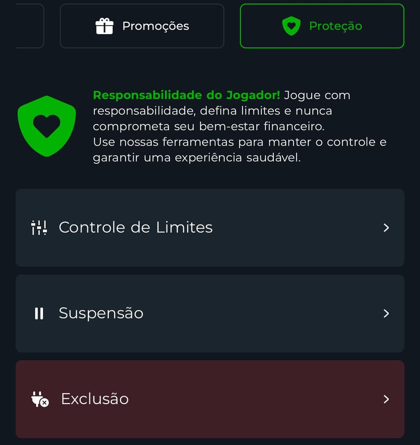 Captura de tela de limites e controles, que podem ser úteis na gestão de banca.