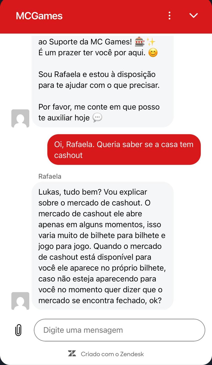 Captura de tela do chat ao vivo na MC Games