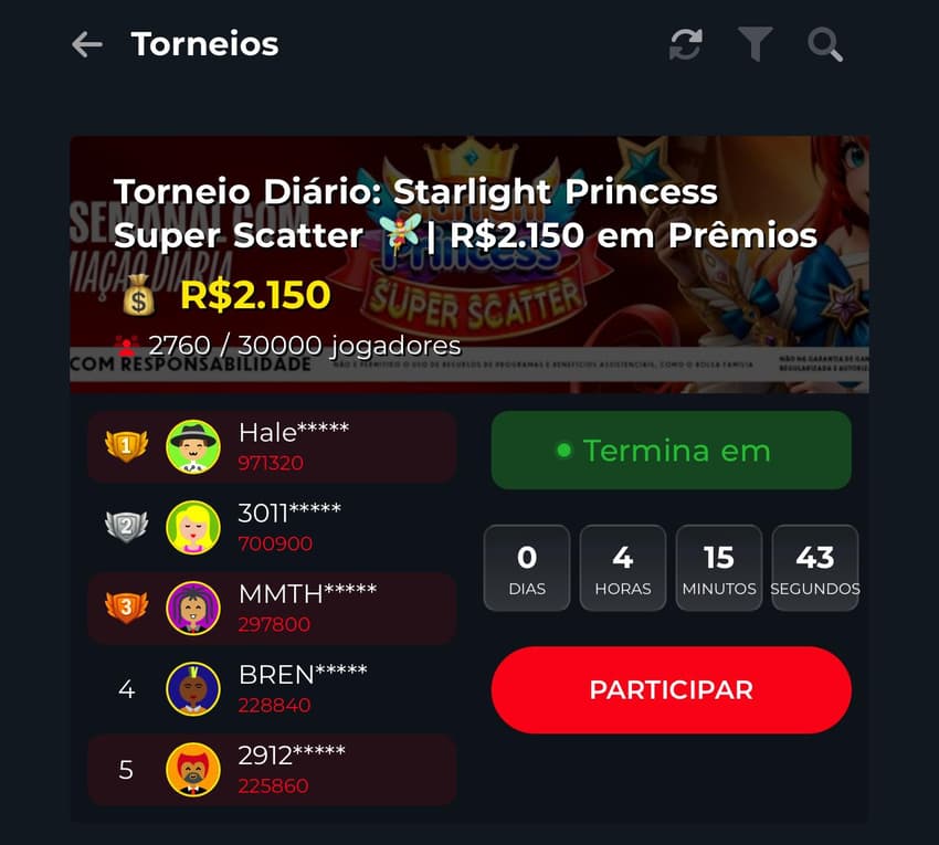 Captura de tela de um dos torneios diários da MC Games.