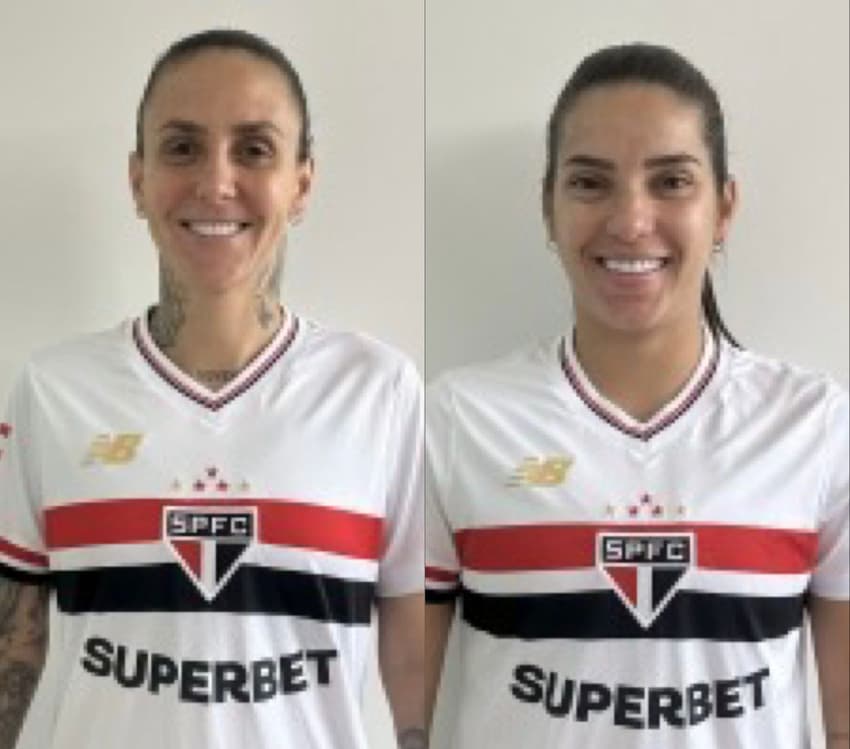 Millene e Darlene com a camisa do São Paulo Futebol Clube. (Foto: Reprodução/BID CBF)