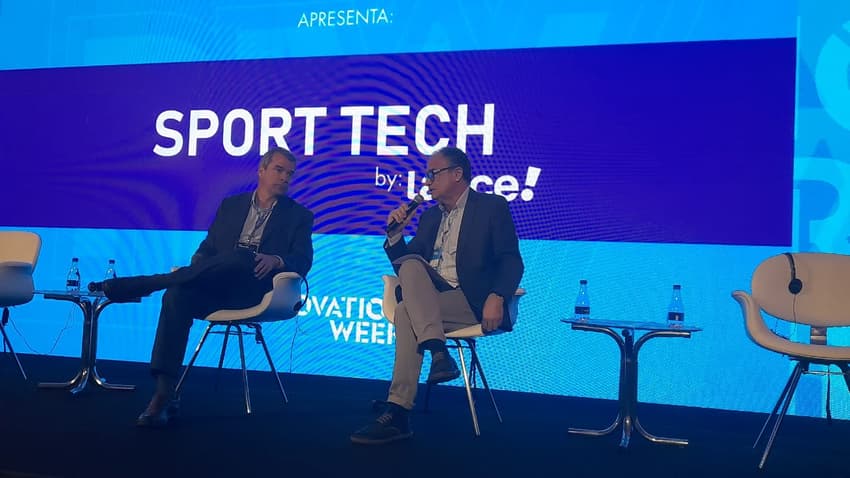 Guilherme Schleder e Lauter Nogueira no palco Sport Tech by Lance! na Rio Innovation Week (Foto: Kauhan Fiaux / Lance!)