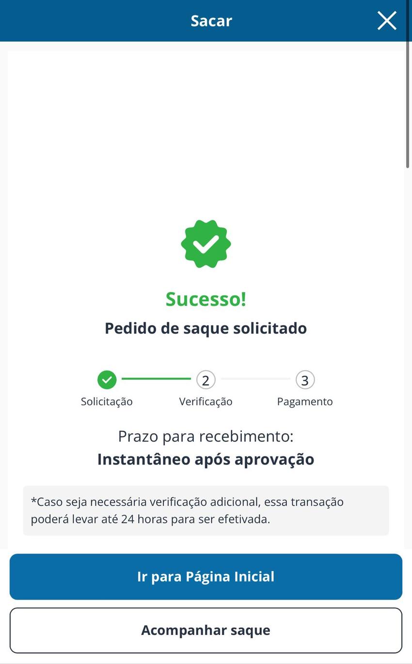 Captura de tela mostra o pedido de saque com o Sportingbet Pix