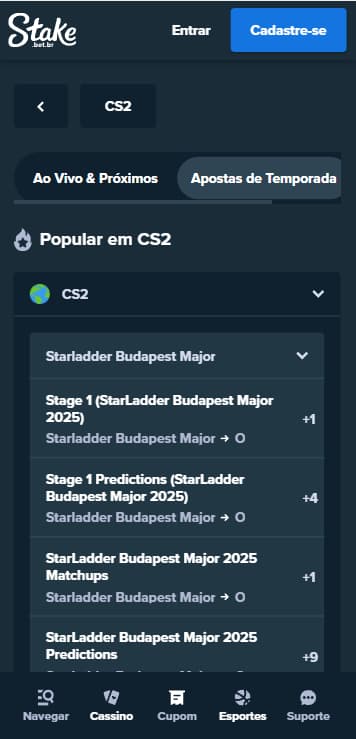 Mercados de apostas de temporada no Blast Major de Budapeste na Stake