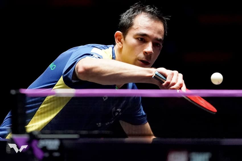 Hugo Calderano em ação no WTT de Macau (Divulgação/WTT)