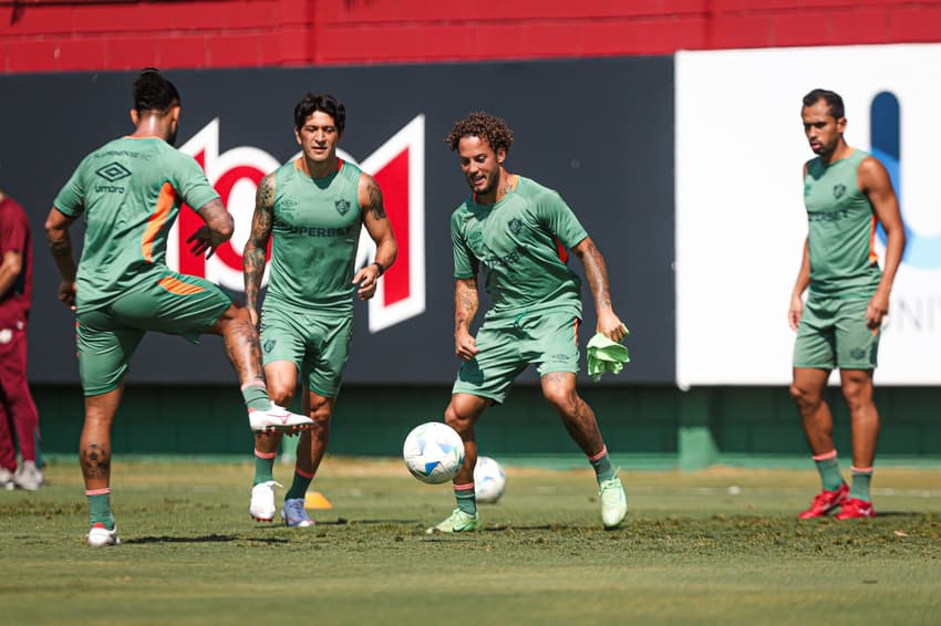 Otávio, Cano, Guga e Lima em treinamento do Fluminense (Foto: MARINA GARCIA / FLUMINENSE F.C.)