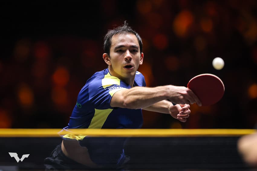 Hugo Calderano na vitória no China Smash (Foto: Divulgação/WTT)