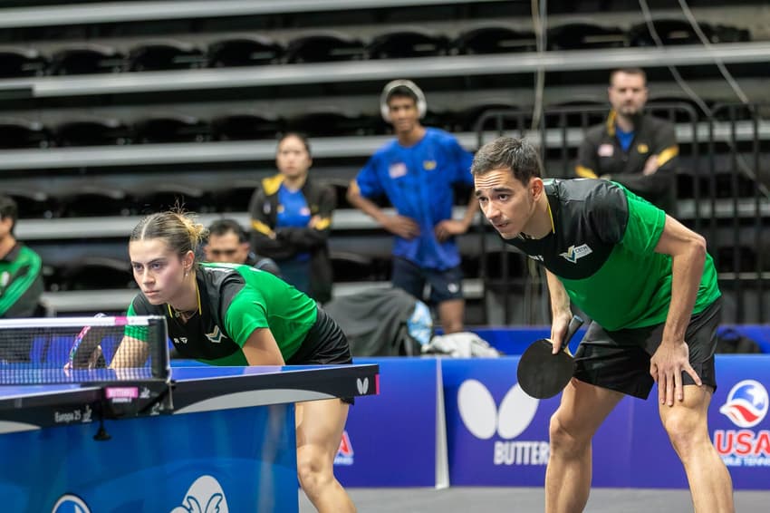 Bruna Takahashi e Hugo Calderano no Pan-Americano 2025 (Foto: ITTF Americas)