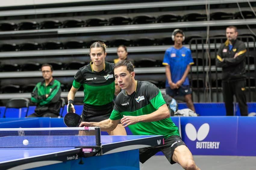 Bruna Takahashi e Hugo Calderano no Pan-Americano 2025 (Foto: ITTF Americas)