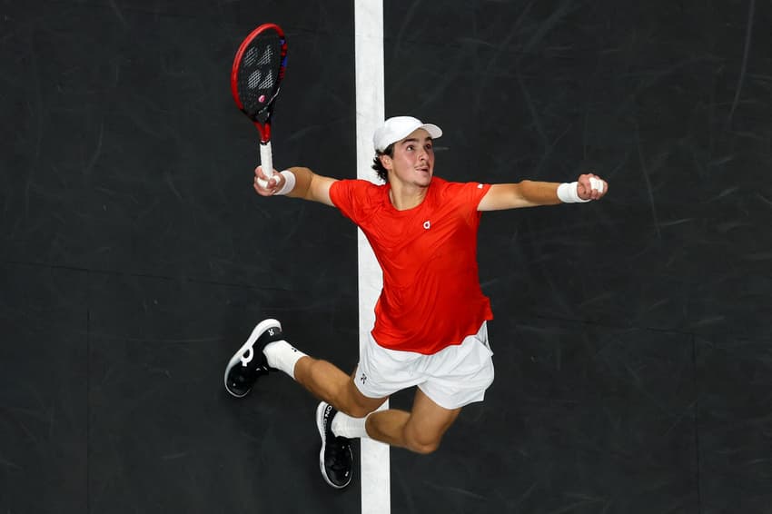 João Fonseca na vitória sobre o italiano Flavio Cobolli na Laver Cup, em San Francisco (Foto: CLIVE BRUNSKILL )