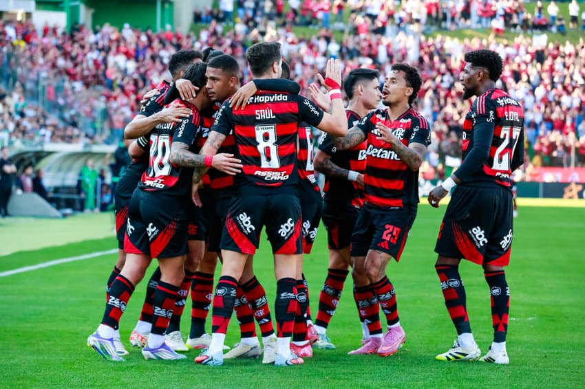 Flamengo comemora gol diante do Juventude (Foto: Luiz Erbes/AGIF)