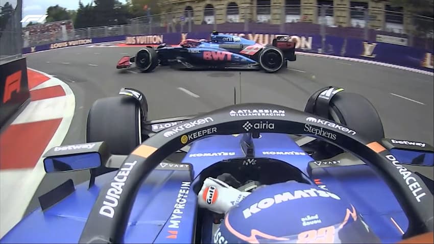 Alexander Albon bate em Franco Colapinto no GP do Azerbaijão de F1 (Foto: Reprodução / X @F1)