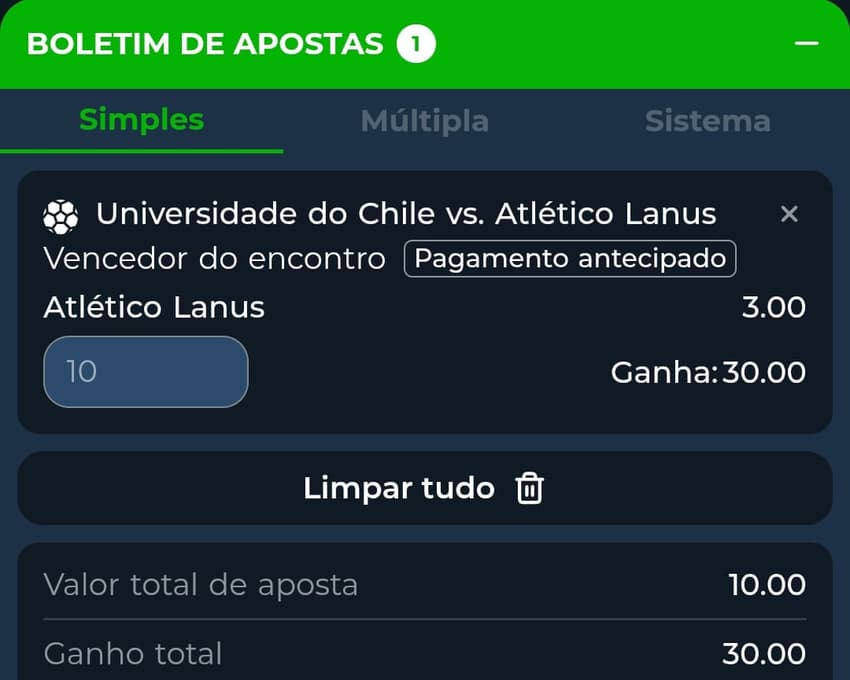 Captura de tela do palpite esportivo na BR4Bet.