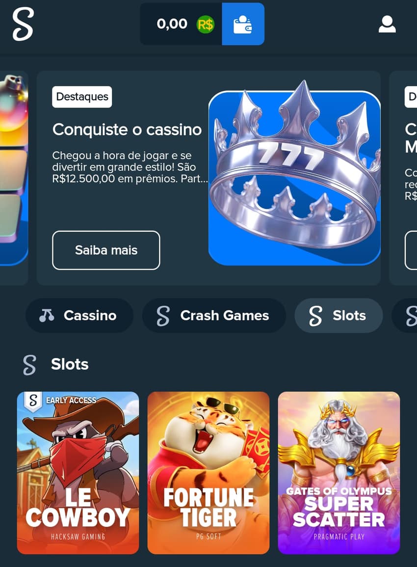 Captura de tela da página de cassino da plataforma de apostas.