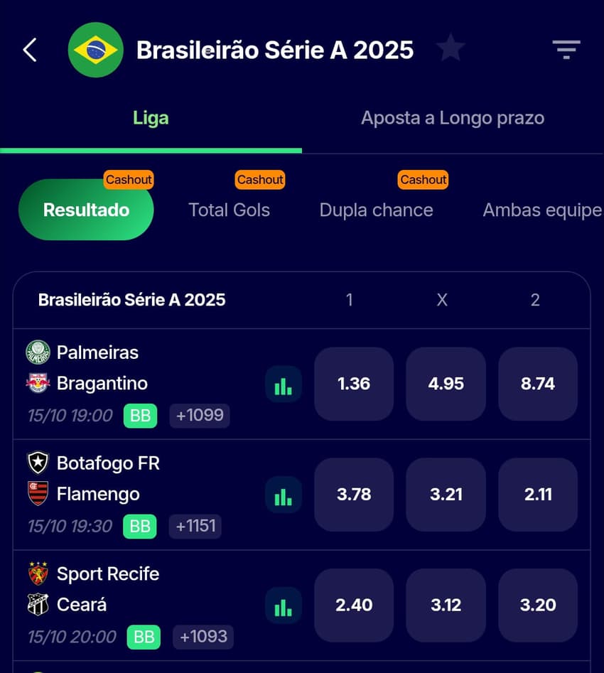 Captura de tela da seção esportiva do app da Esportes da Sorte.