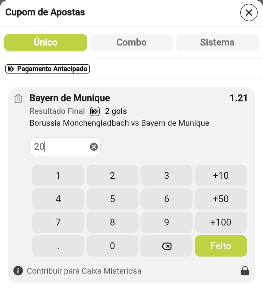 Captura de tela do cupom de apostas esportivas na Bundesliga pela BetAki.