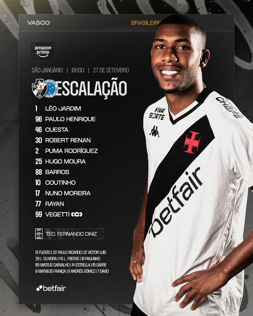 Escalação Vasco Cruzeiro