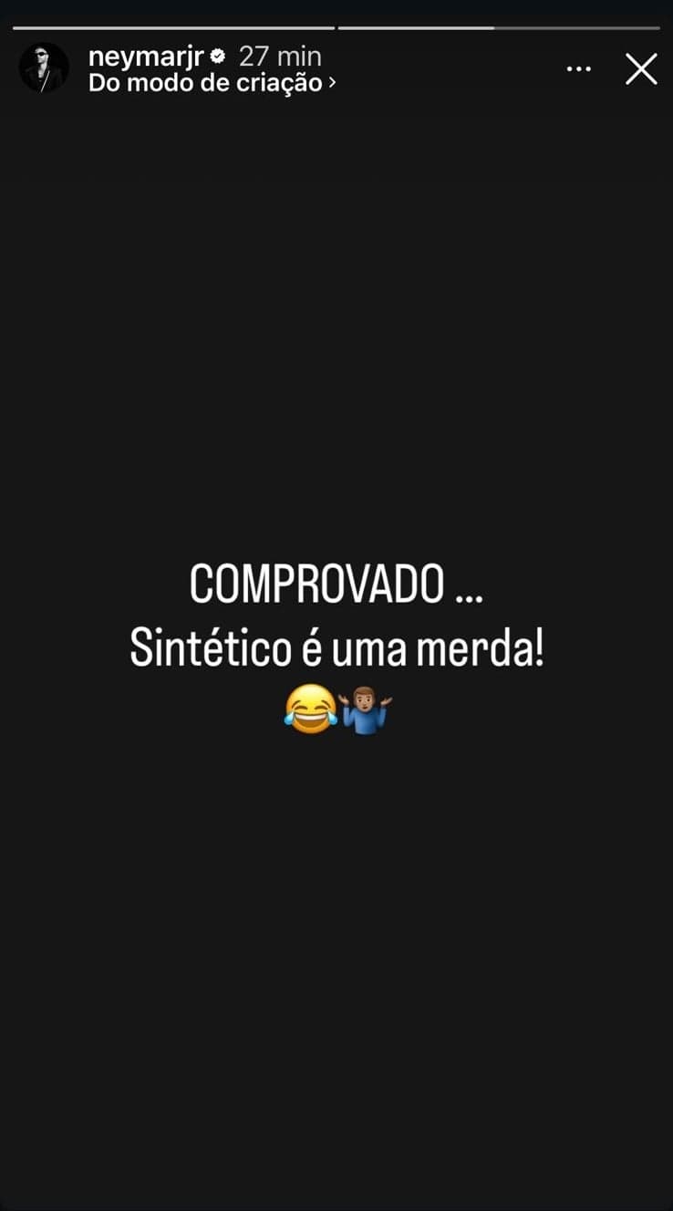 Neymar faz post no story do instagram criticando o gramado sintético da Arena MRV. (Foto: Divulgação/ Instagram)