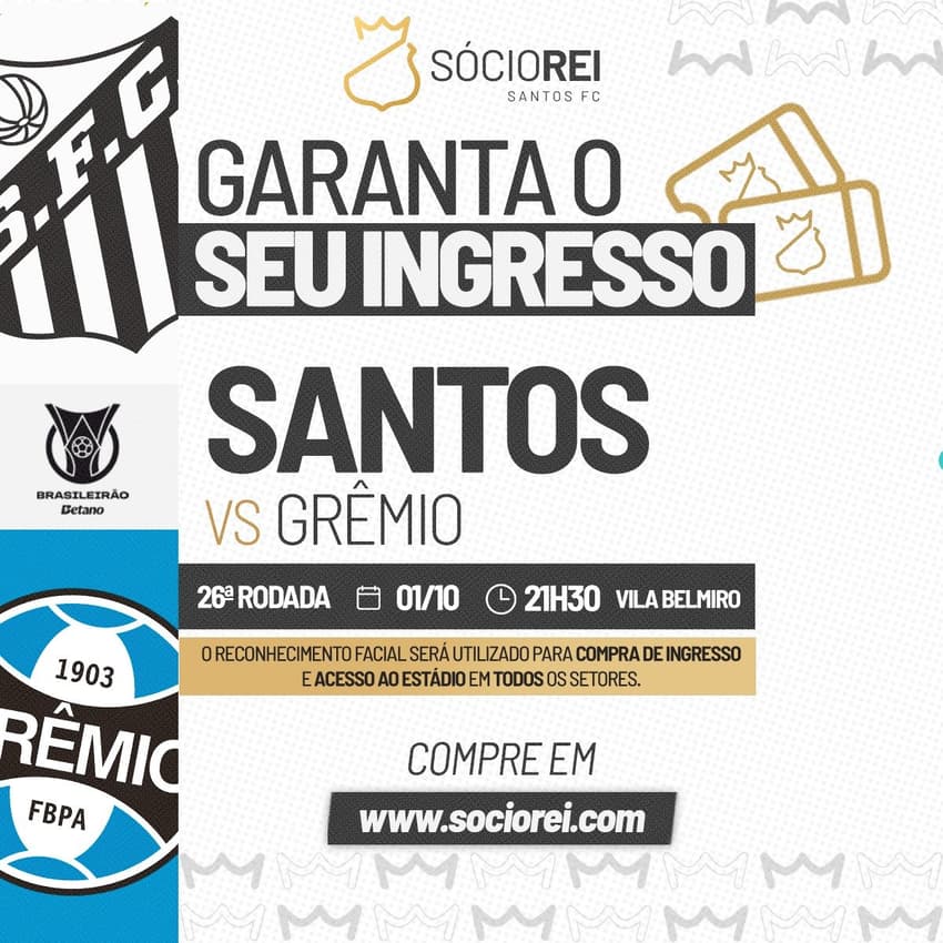 Santos inicia a venda de ingressos para o duelo diante do Grêmio. (Foto: Divulgação/ Santos)