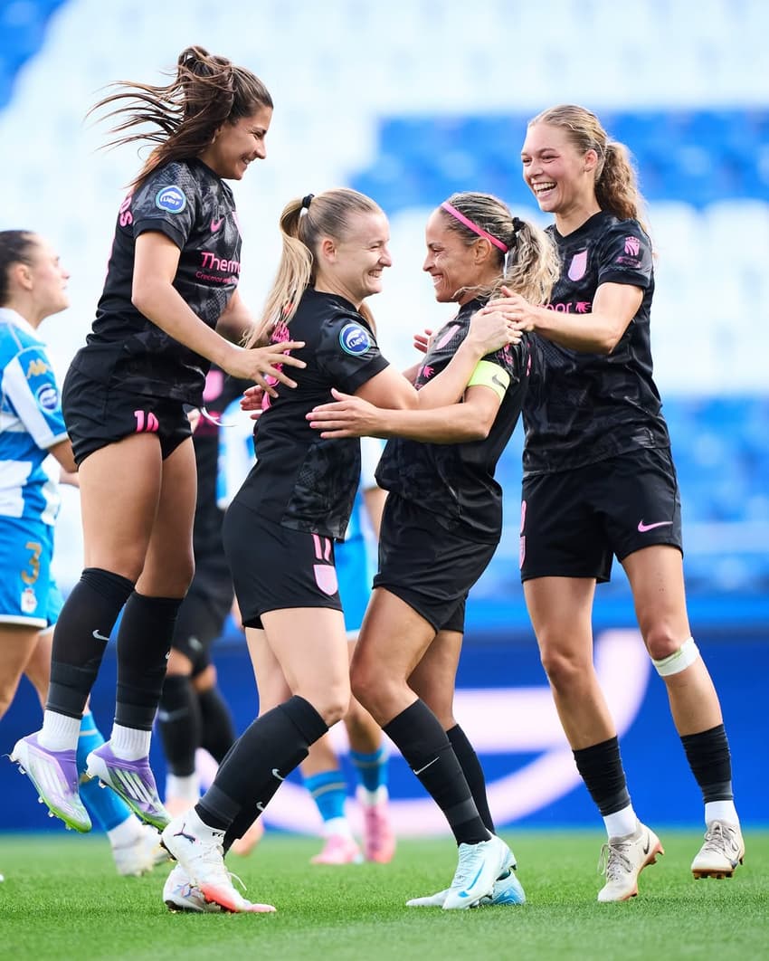 Mônica Hickmann comemora gol pelo Madrid CFF no Espanhol Feminino (Foto: Reprodução/Madrid CFF)