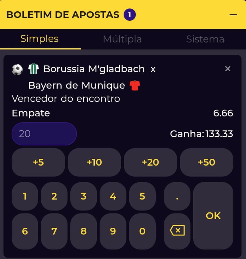 Captura de tela do boletim de apostas da casa Multibet com seleções da Bundesliga.