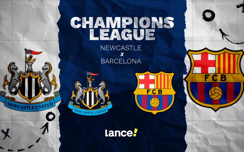 Newcastle x Barcelona em duelo pela Champions League (Arte: Lance!)