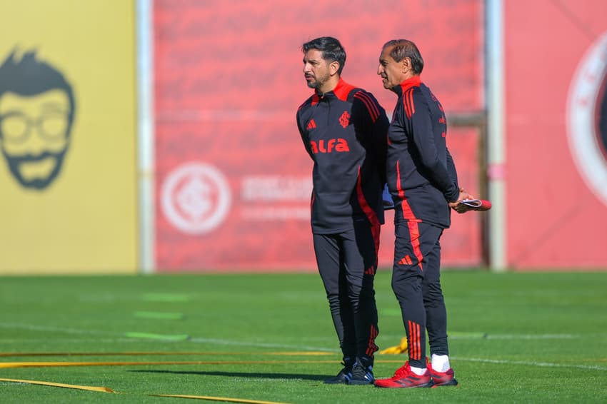 Ramón e Emiliano Díaz no primeiro treino no Internacional