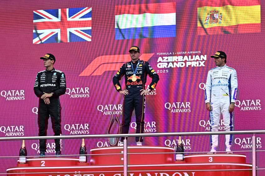 Pódio GP de Azerbaijão 2025 (Foto: Ozan Kose/AFP)