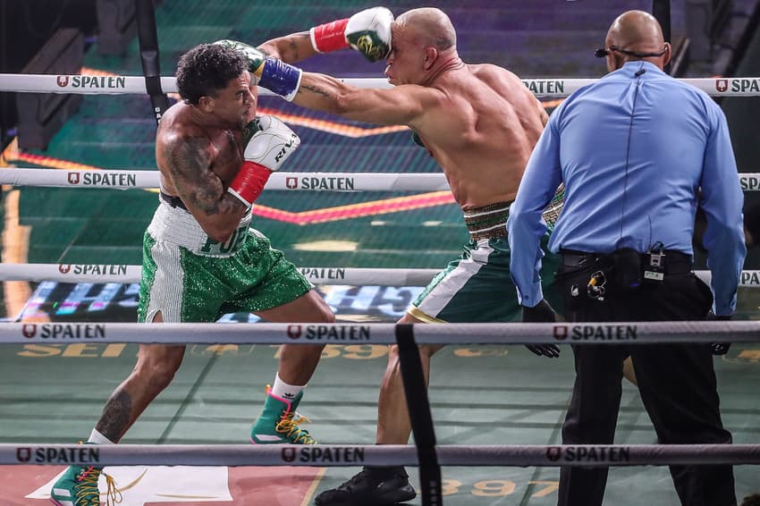 Popó Freitas e Wanderlei Silva em luta no Spaten Fight Night 2 (Foto: Gaspar Nóbrega/Inovafoto - IG:@gasparnobrega)