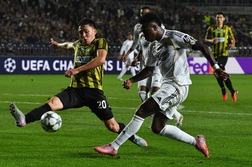 Vini Jr em ação pelo Real Madrid conta o Kairat, pela Champions